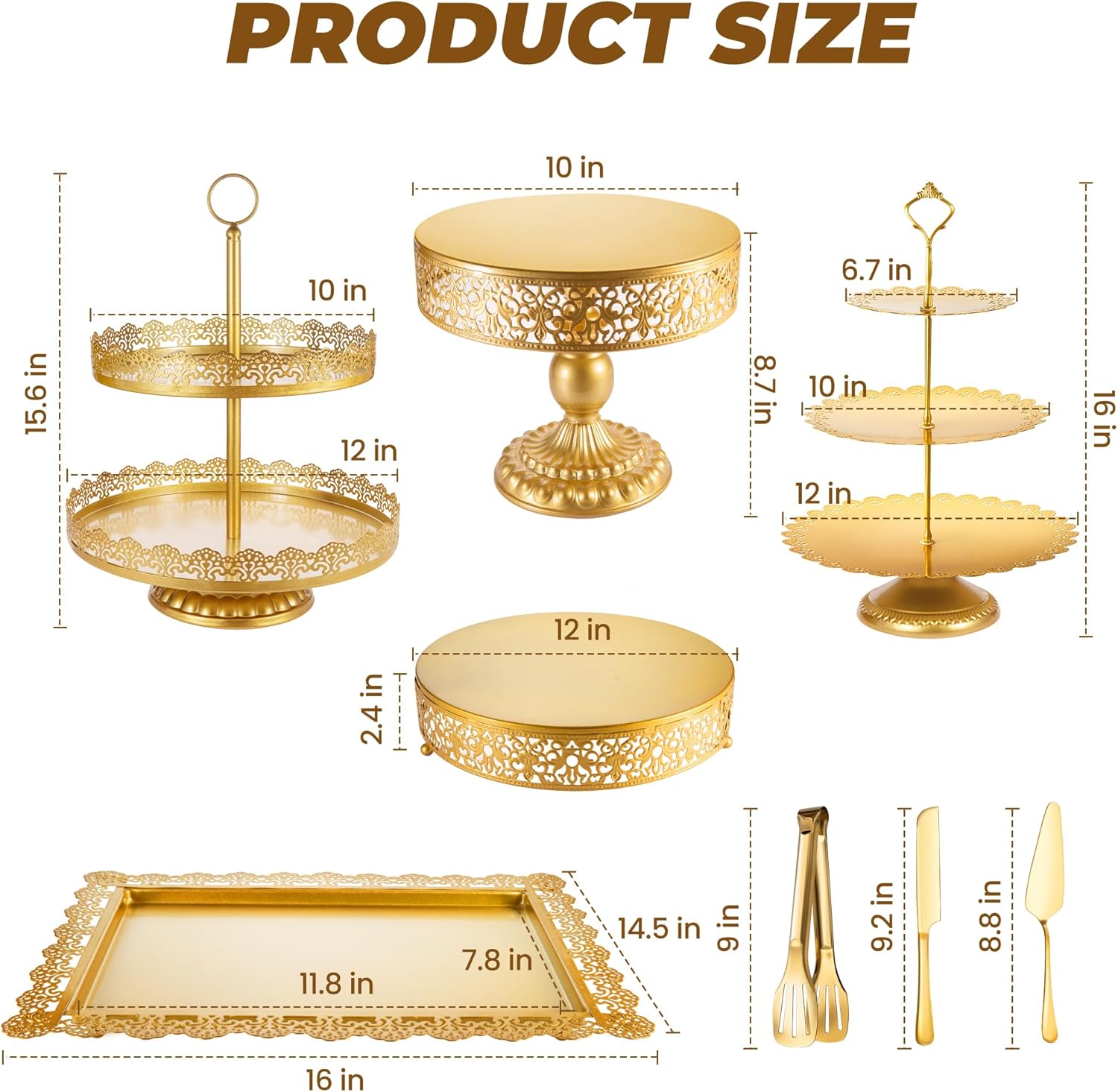 Gold Cake Stand Metal Dessert Table Display Set Tiered Cupcake Holder Fruit Candy Donut Plate Serving Tower Tray Platter (Gold)